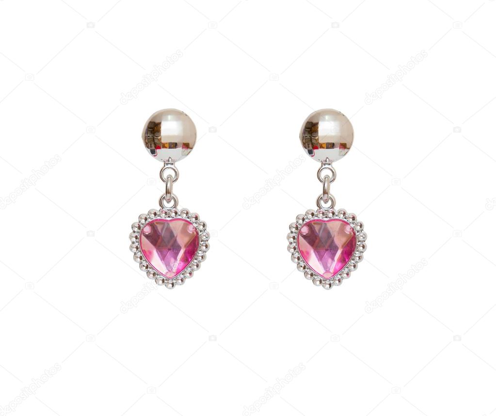 Silver earrings isolated on the white background