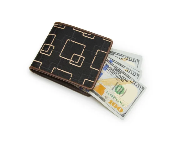 Purse with money isolated on white — Stock Photo, Image