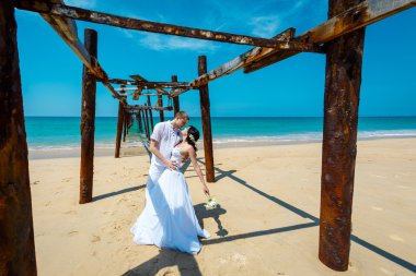 Gelin Damat deniz hurma ağacı tropik düğün