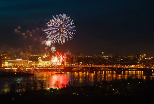 Fireworks over the river — Stock Photo, Image