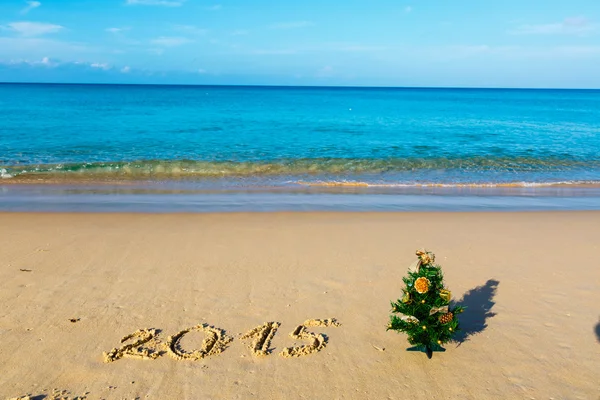 Nowy rok plaża, morze, Choinka — Zdjęcie stockowe