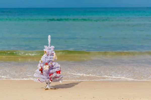 Nieuwjaar ingericht boom op een strand — Stockfoto