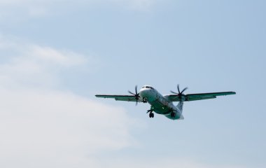 plaj manzara uçak topraklarda geliyor.