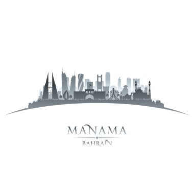 Manama Bahreyn şehir manzarası siluet beyaz arka plan 