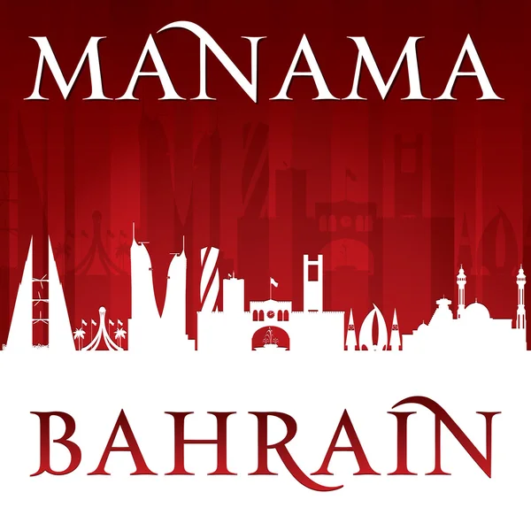 Manama Bahrein stad skyline van silhouet rode achtergrond — Stockvector