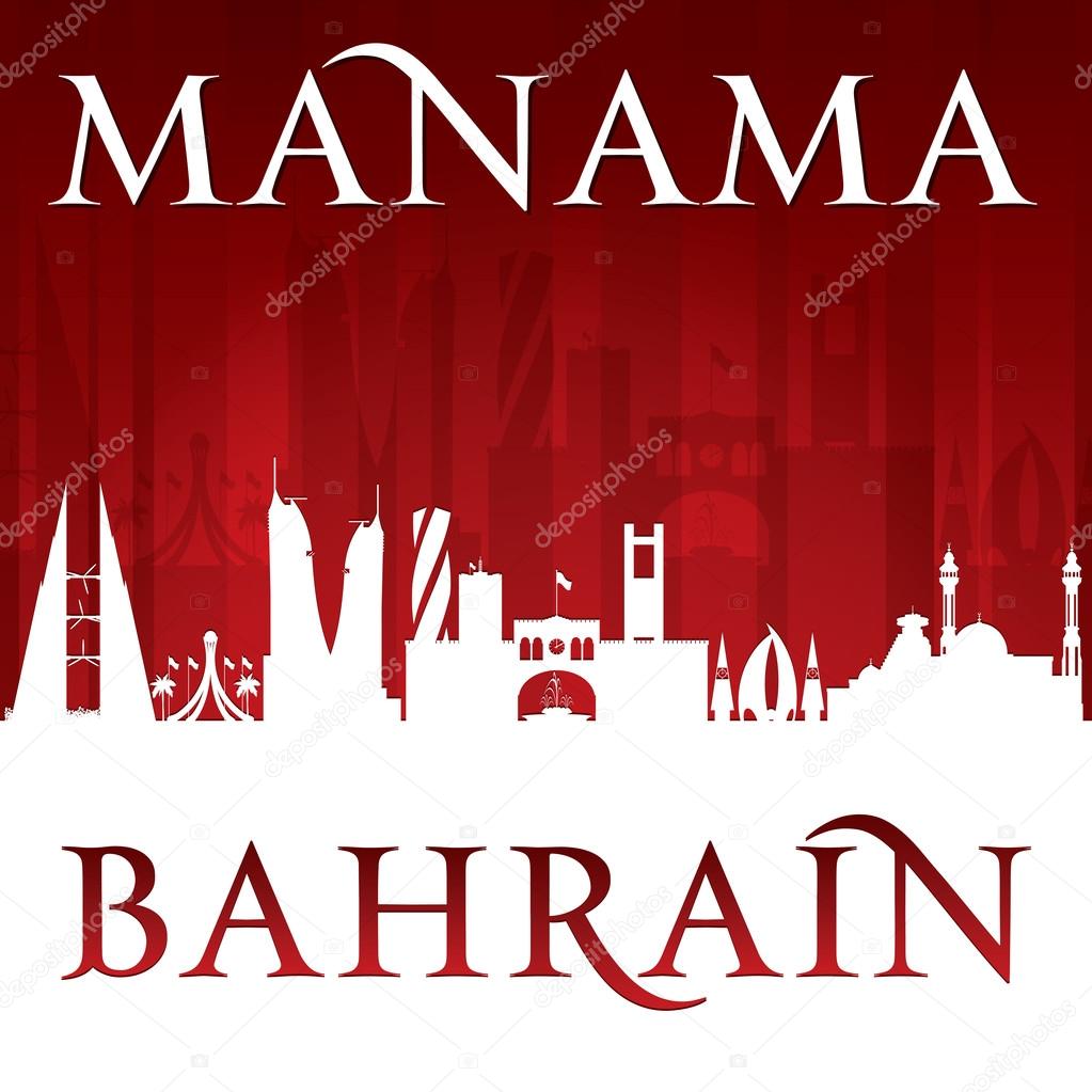 Manama Bahrain city skyline silhouette red background 