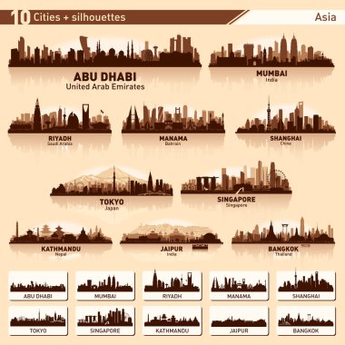 Şehir manzarası Asya # 1 10 vector silhouettes ayarla