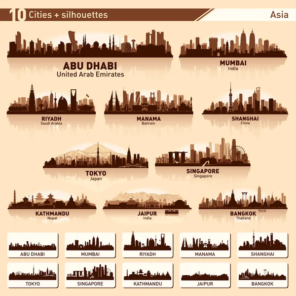 City skyline set 10 vector silhouettes of Asia # 1 — стоковый вектор