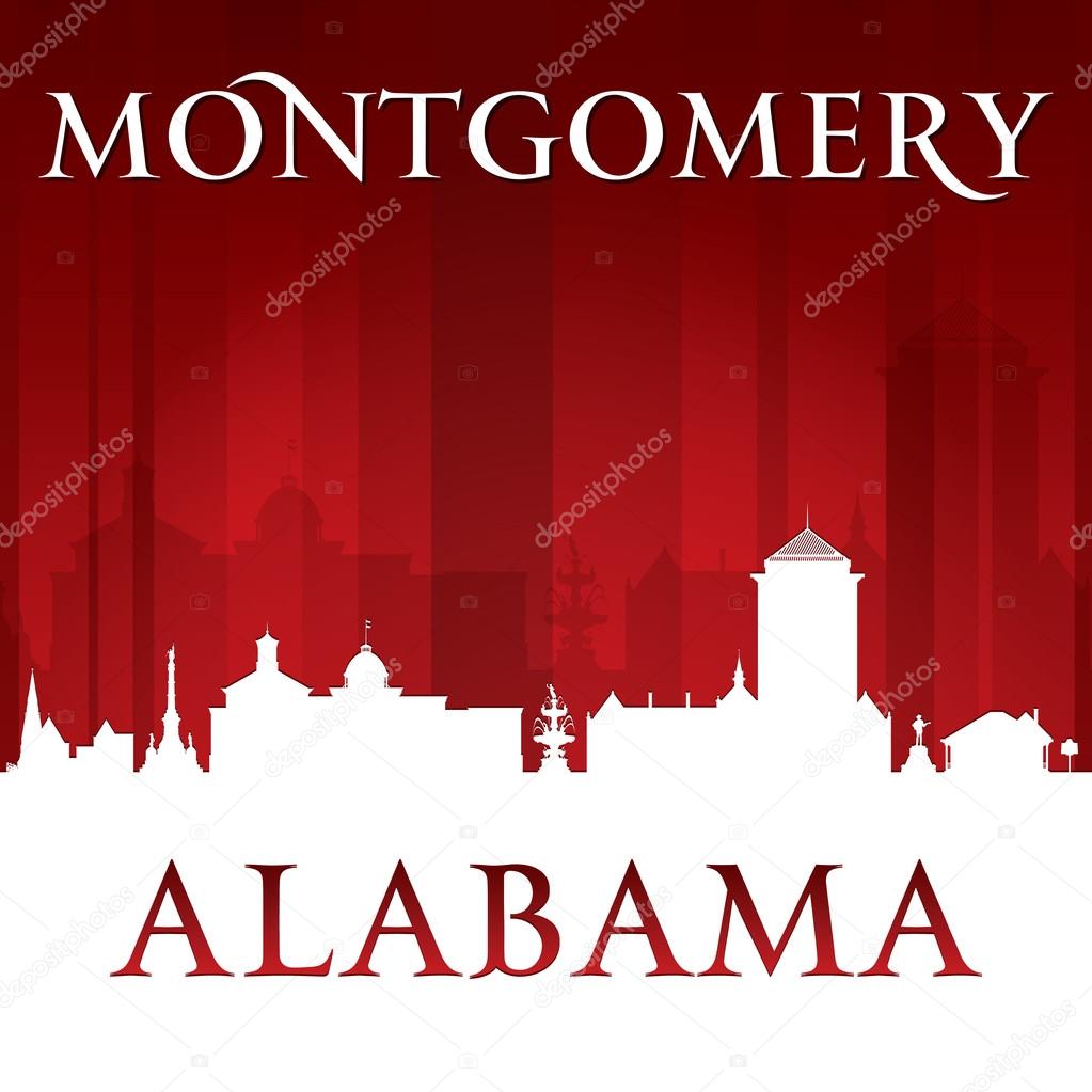 Montgomery Alabama city silhouette red background 