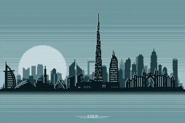 Dubai Zjednoczone Emiraty Arabskie Miasto Panorama Sylwetka Ilustracja Pixel Tło — Zdjęcie stockowe