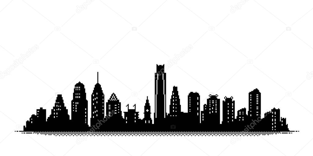Philadelphia Pennsylvania city skyline silhouette pixel background illustration 