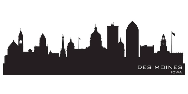 Des Moines Iowa Skyline Gedetailleerd Vectorsilhouet — Stockvector