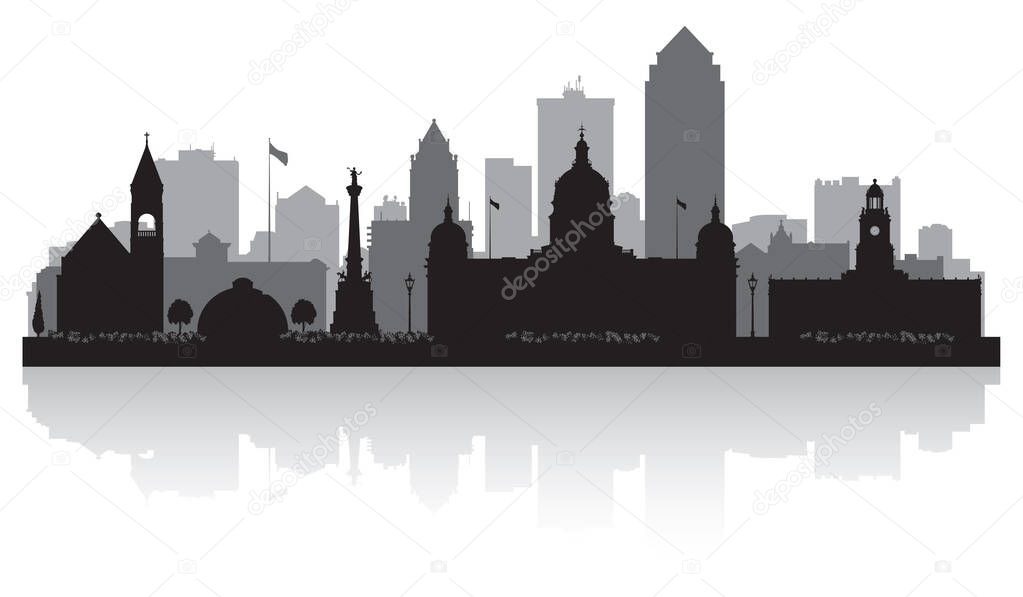 Des Moines Iowa city skyline vector silhouette illustration