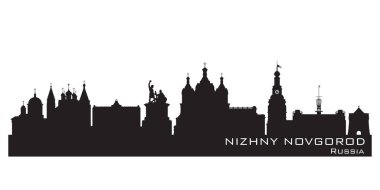 Nizhny Novrogod Rusya ufuk çizgisi Ayrıntılı vektör silueti