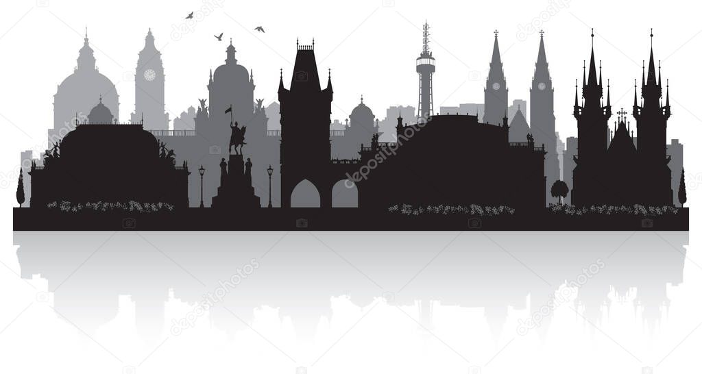 Prague Czech city skyline vector silhouette illustration