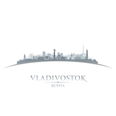Vladivostok Rusya şehir manzarası siluet beyaz arka plan 
