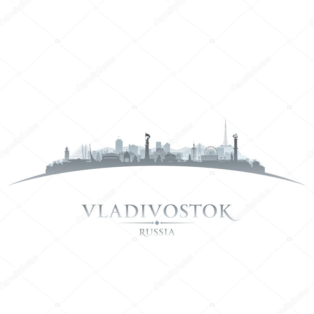Vladivostok Russia city skyline silhouette white background 