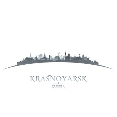 Krasnoyarsk Rusya şehir manzarası siluet beyaz arka plan 