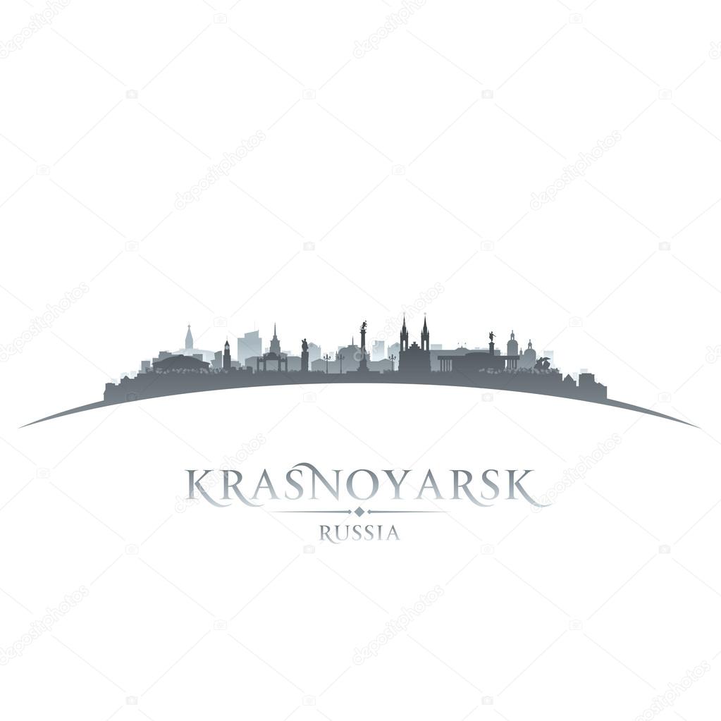 Krasnoyarsk Russia city skyline silhouette white background 