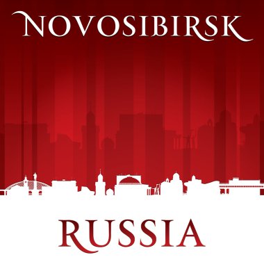 Novosibirsk Rusya şehir manzarası silueti kırmızı arka plan 