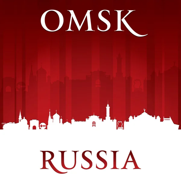 Omsk Rusland stad skyline van silhouet rode achtergrond — Stockvector