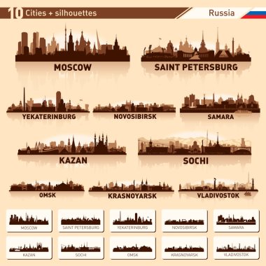 City skyline set. 10 cities of Russia