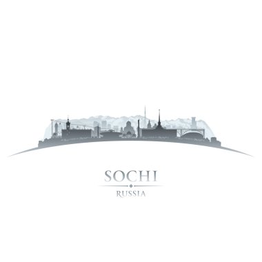 Sochi Rusya şehir manzarası siluet beyaz arka plan 