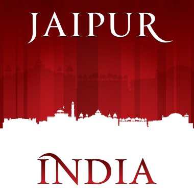 Jaipur Hindistan şehir manzarası siluet kırmızı arka plan 