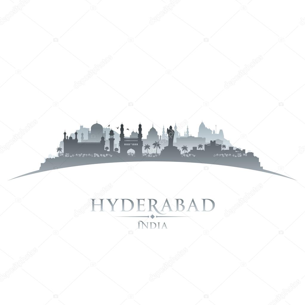Hyderabad India city skyline silhouette white background 