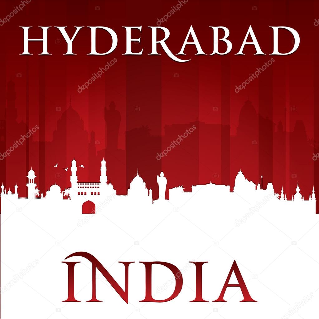 Hyderabad India city skyline silhouette red background 
