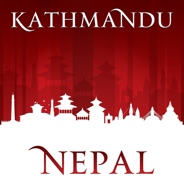 Kathmandu Nepal  city skyline silhouette red background 