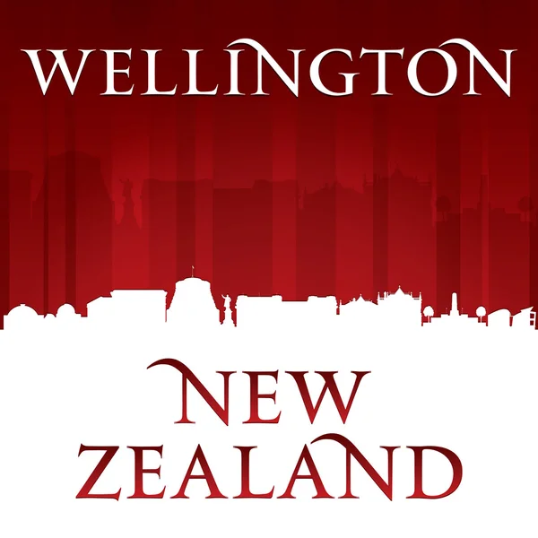 Wellington Nueva Zelanda skyline silueta fondo rojo — Vector de stock