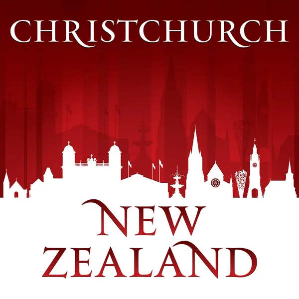 Christchurch Nueva Zelanda silueta horizonte de la ciudad fondo rojo — Vector de stock