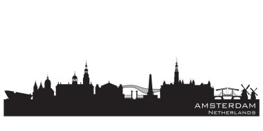 Amsterdam Hollanda şehir manzarası vektör siluet