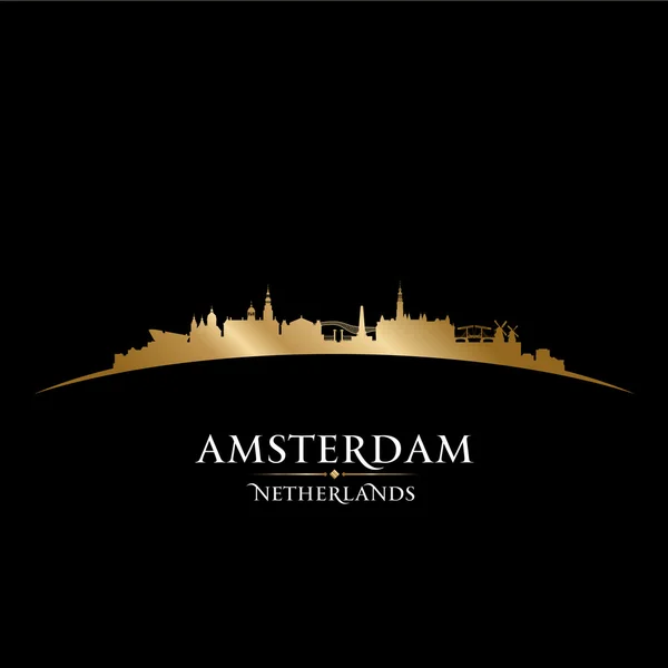 Amsterdam Países Bajos skyline silueta negro fondo — Archivo Imágenes Vectoriales