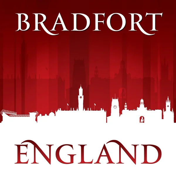 Bradfort Αγγλία πόλη στον ορίζοντα σιλουέτα κόκκινο φόντο — Διανυσματικό Αρχείο