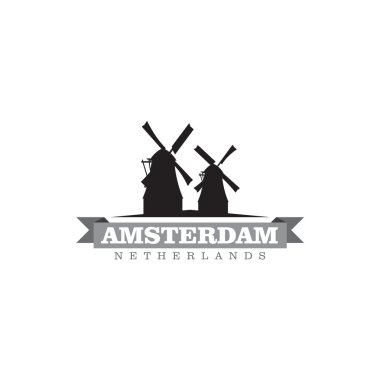 Amsterdam Hollanda şehir simge vektör çizim