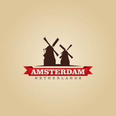 Amsterdam Hollanda şehir simge vektör çizim