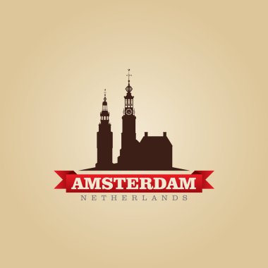 Amsterdam Hollanda şehir simge vektör çizim