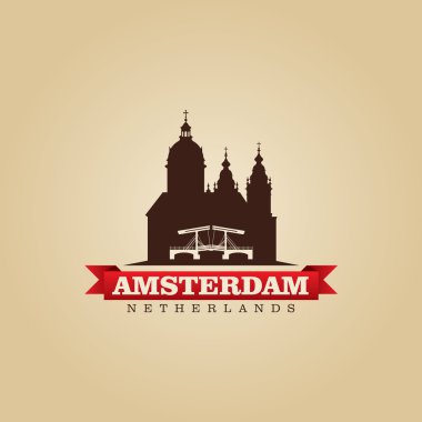 Amsterdam Hollanda şehir simge vektör çizim