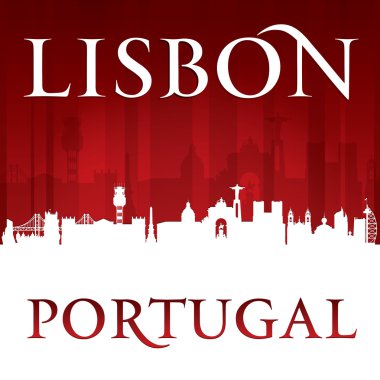 Lizbon Portekiz şehir manzarası siluet kırmızı arka plan
