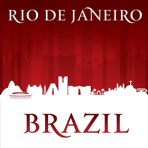 Rio de Janeiro Brasil cidade skyline silhueta vermelho fundo — Vetor de Stock