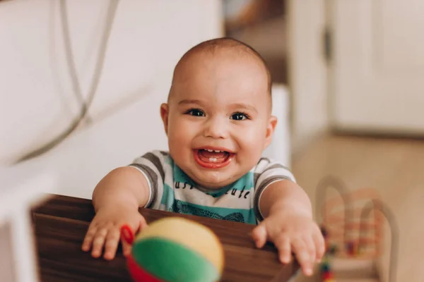 Portrait Cute Baby Close Sweet Little Infant Looks Camera — Stock Photo, Image