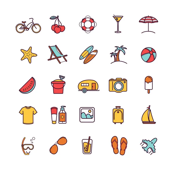 Vector verano iconos de línea delgada — Vector de stock