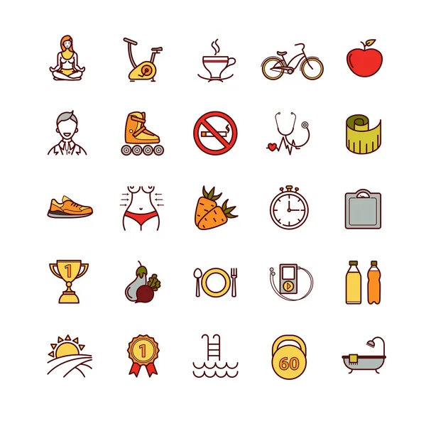 Sport en gezond leven dunne lijn icons set — Stockvector