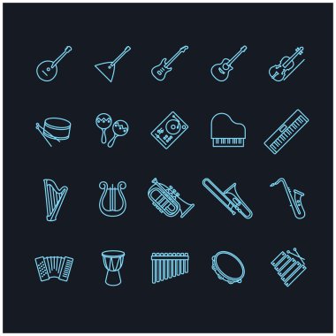 Müzik aletleri ince çizgi simgeler
