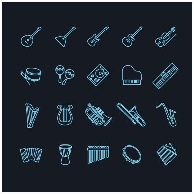 musical instruments thin line icons clipart