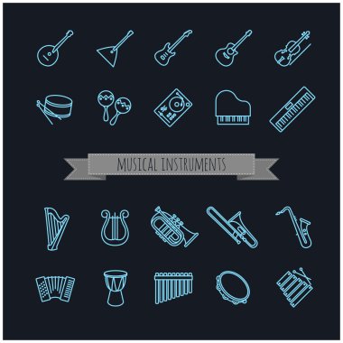 müzik aletleri ince çizgi Icons set