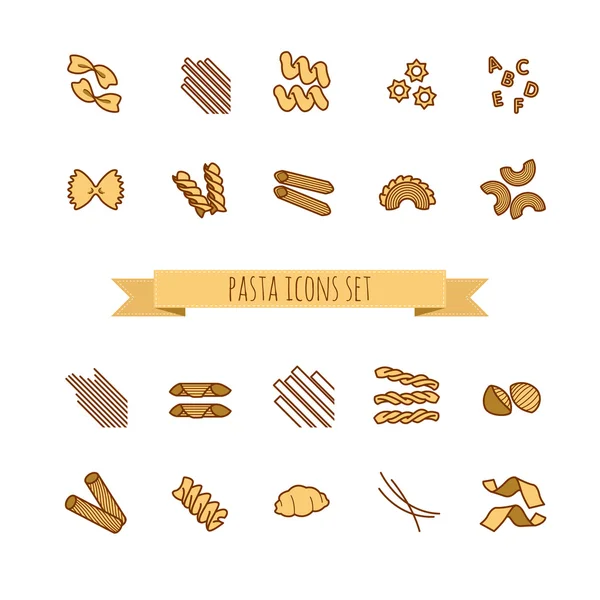 Verschillende pasta vormen set pictogrammen — Stockvector