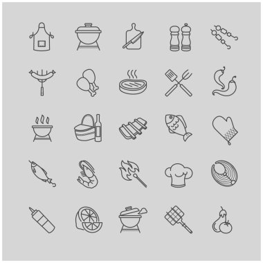 mangal ve ızgara Icons set